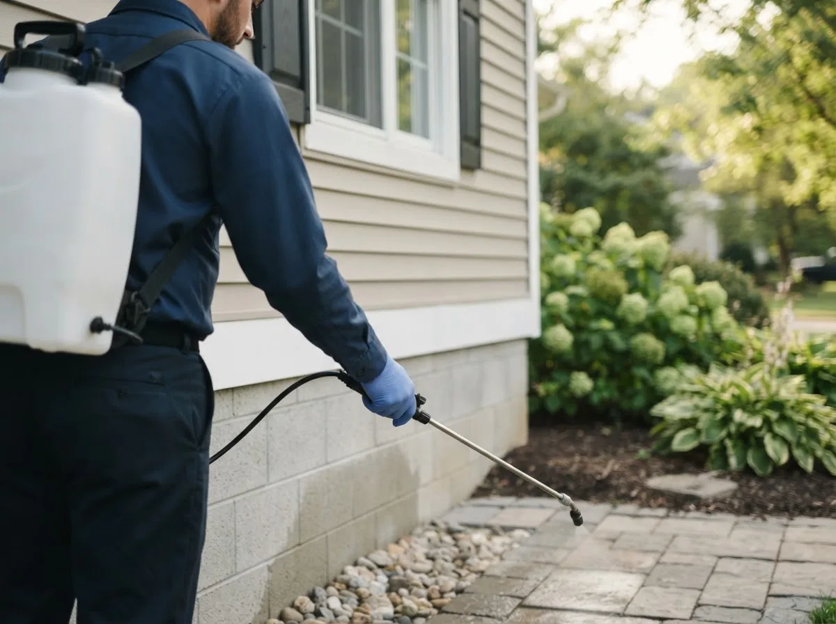 Pest control technician inspecting a home in Ridgedale, MO